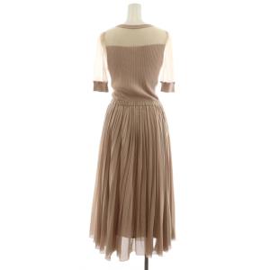 ANAYI 24SS シアーリブプリーツドッキングワンピース ロング 半袖 シースルー 36 ピンクベージュ 102417-14-600-11-360
