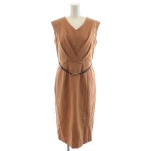 ワンピース ミモレ ロング ノースリーブ ドレープ ベルト付き 38 茶 ブラウン 031-3140636