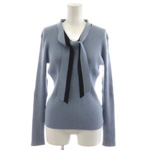 バイカラーボウタイニット セーター 長袖 リブ 38 黒 ブラック 水色 ライトブルー 031-3270230