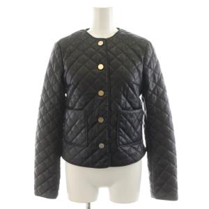 22AW キルティングジャケット 中綿 ノーカラー フェイクレザー 36 黒 ブラック 22-109-04-090274