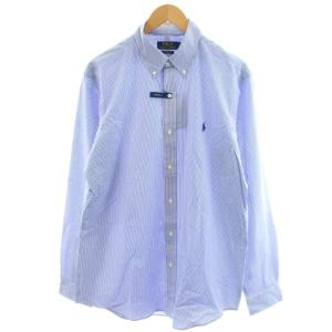 ボタンダウンシャツ 長袖 ストライプ ロゴ 刺繍 L 青 ブルー 710867364007 /AN51