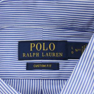 POLO RALPH LAUREN ボタンダウンシャツ 長袖 ストライプ ロゴ 刺繍 L 青 ブルー 710867364007 /AN51