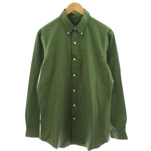 ボタンダウンシャツ 長袖 ロゴ 刺繍 コットン L カーキ /AN53 BM