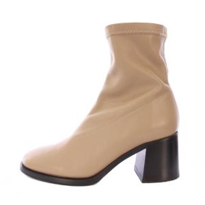 ショートブーツ ラウンドトゥ チャンキーヒール レザー バイカラー 37 ベージュ 黒 ブラック /BB