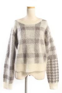 18AW セーター ニット チェック モヘヤ 36 グレー