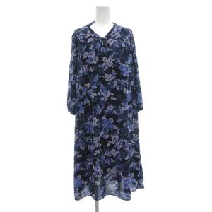 美品 ワンピース 11AR 紺 ネイビー 花柄 Vネック 長袖 /KB GY66