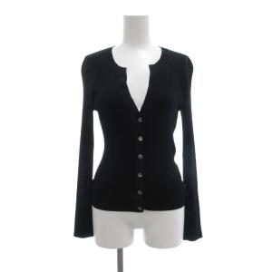 美品 カーディガン 38 黒 ブラック リブ編み Vネック 長袖 /KB GY66
