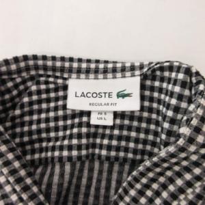 LACOSTE シャツ 半袖 シアサッカー ギンガムチェック L 白 ホワイト 黒 ブラック /JS GY66
