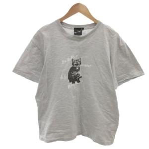 美品 Tシャツ カットソー L 灰色 グレー プリント柄 半袖 丸首 11-08-5865-591 495568