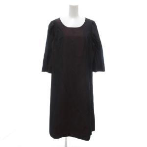 ワンピース 13+ ボルドー シルク混 ラウンドネック 七分袖 ミモレ ロング 光沢感 /NU GY66