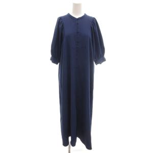 美品 ワンピース 青 ブルー バンドカラー パフスリーブ 七分袖 ロング丈 /SJ GY66