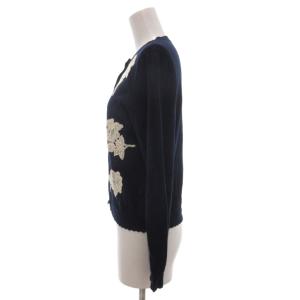 YUKI TORII カーディガン ウール 40 ネイビー 紺色 花柄 丸首 長袖 /SC GY66