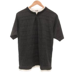 タグ付き ヘンリーネックTシャツ L 黒 ブラック 半袖 バンドカラー レイヤード風 /SC ECF001
