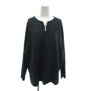 ニット セーター 46 緑 グリーン 長袖 フェイクパール装飾 キーネック /NU ECF001