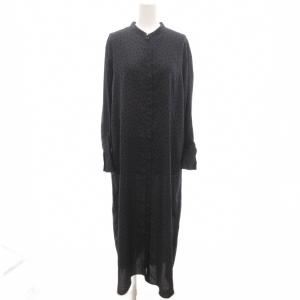 シャツワンピース ロング 38 紺 ネイビー バンドカラー 長袖 ドット柄 ECF001 /KR ECF001