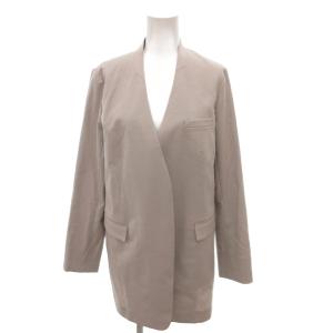 美品 ノーカラージャケット 麻 リネン 4 ベージュ 無地 Vネック 長袖 437980 /HW ECF001