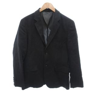 美品 テーラードジャケット 麻 リネン 黒 ブラック 無地 長袖 背抜き ノッチドラペル 001-9873