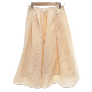 美品 スカート 36 ベージュ 無地 プリーツ ミドル丈 フレア 10237-11-400-04-360