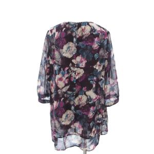 Leilian 美品 ブラウス 15+ 茶 ブラウン 花柄 ラウンドネック 七分袖 /NL ECF003