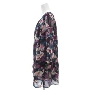 Leilian 美品 ブラウス 15+ 茶 ブラウン 花柄 ラウンドネック 七分袖 /NL ECF003