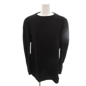美品 カットソー 40 黒 ブラック  長袖 肩パッド ラウンドネック ハーフボタン /HWECF003