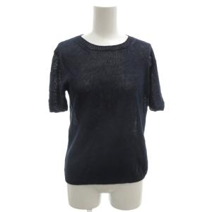 ニットTシャツ 紺 ネイビー 無地 ラウンドネック 半袖 シアー ECG001 /KR ECG001