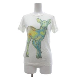 Tシャツ 子鹿プリント ラウンドネック XS 白 ホワイト マルチカラー /SX ECG001