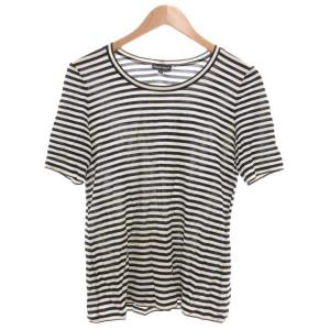 イタリア製 Tシャツ 42 ボーダー柄 ラウンドネック 半袖 黒 ブラック 白 ホワイト /NU ECG003
