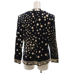 LEONARD トップス カットソー 長袖 M クルーネック ドット柄 花柄 プリント 紺 ネイビー 白 ホワイト /KB