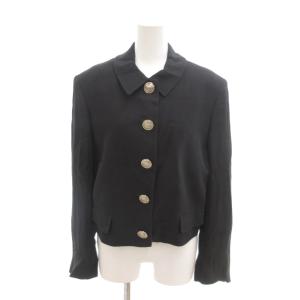 美品 ジャケット シングル 総裏地 シャツカラー 麻 リネン混 42/28 黒 ブラック /SJ ECG003