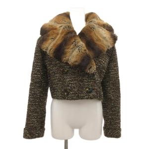 BOUTIQUE ヴィンテージ リアルファーコート ツイード ブラウン