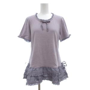Tシャツ カットソー L 紫 パープル 半袖 フリル ラウンドネック フリル裾 /ML ECF003