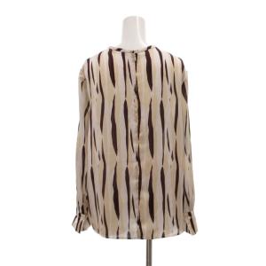theory luxe シャツ ブラウス 40 ベージュ 茶 ブラウン 総柄 シフォン 長袖 /NU ECF004