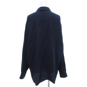 LEONARD SPORT 美品 ヴィンテージ 長袖シャツ ブラウス 比翼 M 花柄 刺繍デザイン ラウンドカット 紺 ネイビー /KB