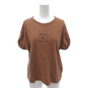 美品 Tシャツ 38 茶 ブラウン 半袖 ロゴプリント ラウンドネック /IL ECG004
