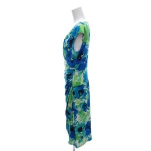 LAUREN RALPH LAUREN 美品 ワンピース 4 青 緑 Vネック 花柄 半袖 /IL ECG004