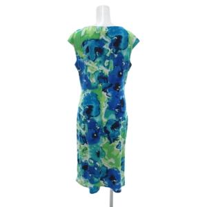 LAUREN RALPH LAUREN 美品 ワンピース 4 青 緑 Vネック 花柄 半袖 /IL ECG004