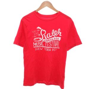 美品 Tシャツ XL 赤 ロゴプリント ラウンドネック 半袖 /IL ECG004