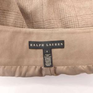 RALPH LAUREN スカート ウール 4 ベージュ チェック柄 ラップデザイン 膝丈 /SC ECG004