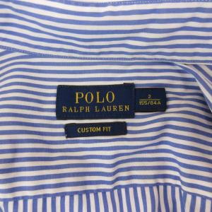 POLO RALPH LAUREN 美品 シャツ 2 白 ホワイト 水色 ストライプ柄 長袖 ロゴ刺繍 /YF ECG004