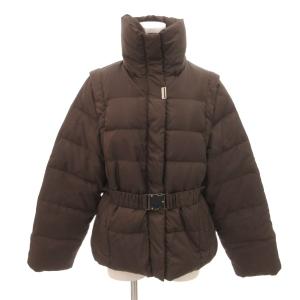 美品 ダウンジャケット M 茶 ブラウン スタンドカラー ベルト付き /IL ECG004