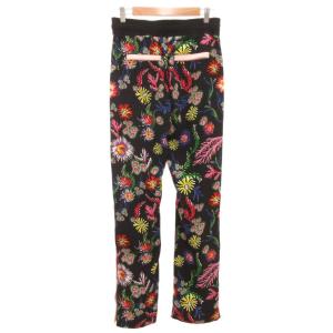 PINKO イージーパンツ 長ズボン 花柄 サイドライン 38 黒 ブラック ピンク /SD ECF004