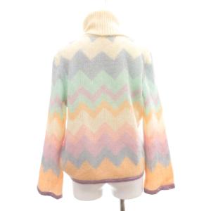 伊太利屋 美品 ニット セーター モヘヤ ウール 9 マルチカラー シェブロン柄 タートルネック 長袖 /NL ECF004