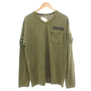 タグ付き ロンT Tシャツ 2XL カーキ Vネック 長袖 ポケット付き /NL ECF004