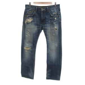 美品 デニムパンツ ジーンズ M 青 ダメージ加工 ストレートレッグ /IL ECF004