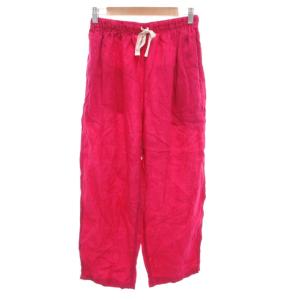 美品 パンツ 麻 リネン ピンク 無地 クロップド丈 ドローストリング /IL ECF004