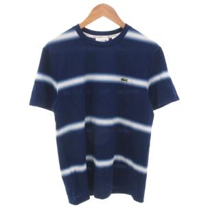 美品 Tシャツ M 青 ブルー ボーダー柄 ラウンドネック 半袖 /TL ECF004