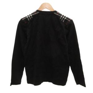 BURBERRY BLACK LABEL ニット カットソー ヘンリーネック 長袖 チェック柄 2 黒 ブラック /JS ECF004