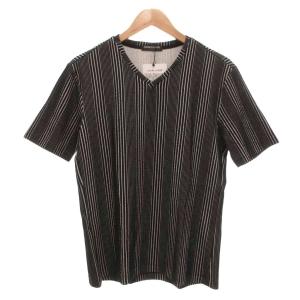 タグ付き Tシャツ 48 黒 ブラック ストライプ柄 Vネック 半袖 /SC ECF004