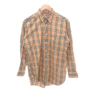 美品 シャツ M ベージュ チェック柄 ボタンダウンカラー 長袖 /SJ ECF005
